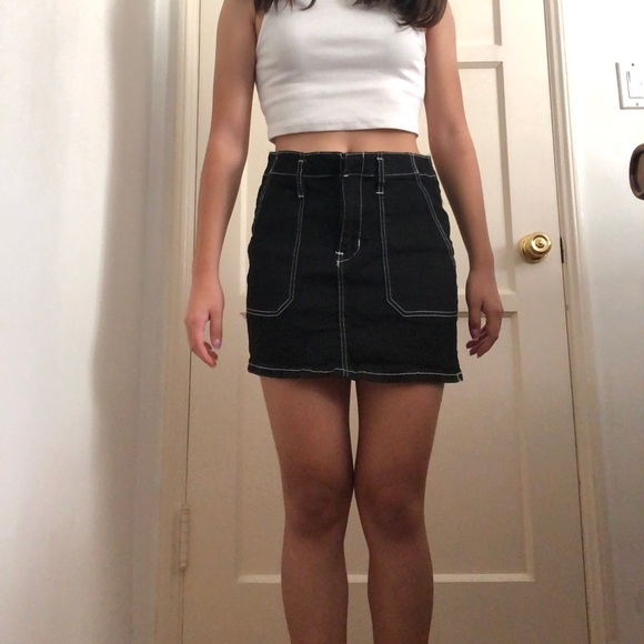 contrast stitch black skirt